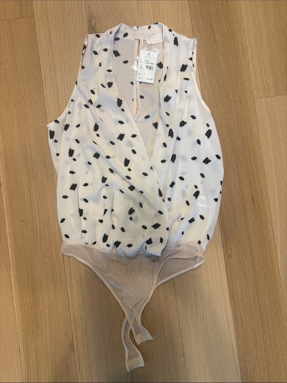 Lush White Sleeveless Polka Dot Surplice Bodysuit